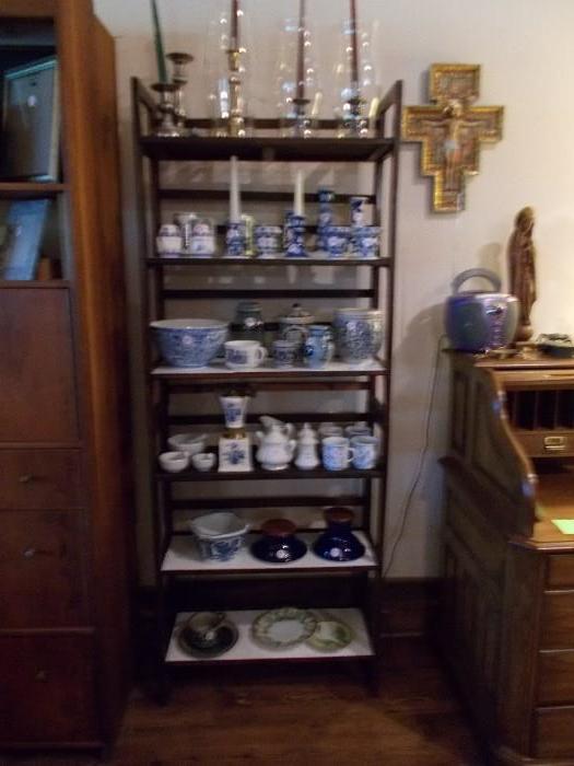 Display case filled with blue & white "pretties"!