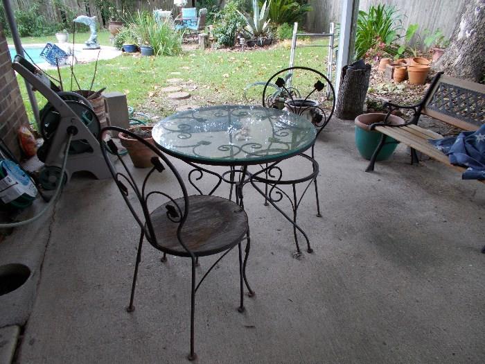 Round Metal Patio Table - 2 Metal Chairs