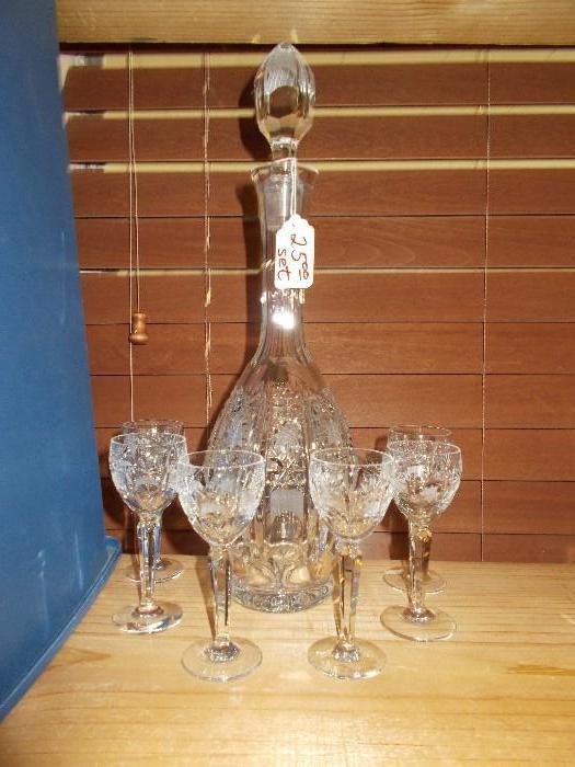 Pressed Glass Decanter & 6 Matching Wine Glasses