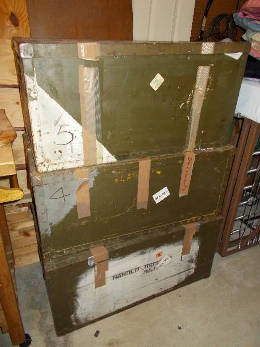 3 of 5 "military" type wooden chests for sale - individually