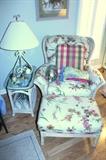 Tradewinds by Lane Venture wicker chair, ottoman, and glass-top table