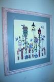 Framed birdhouses cross-stitch picture