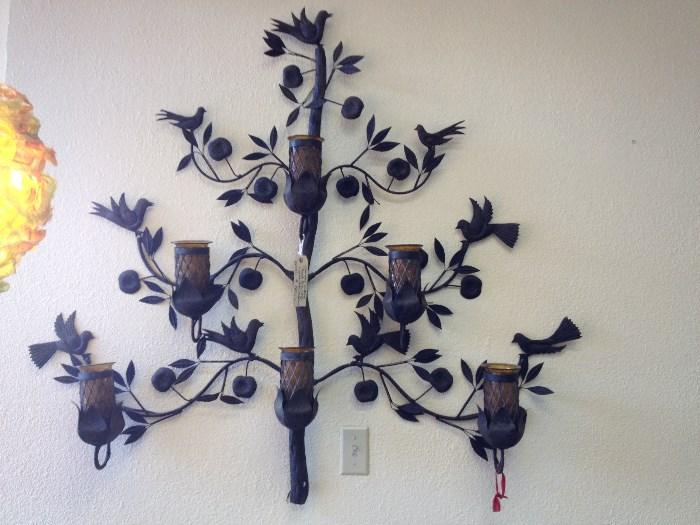 Vintage Metal Hardwired Tree with Birds Wall Light