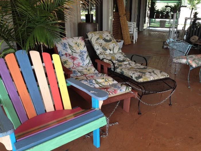 Outdoor Vintage Loungers (metal and wood), Oversized Adirondack Painted Chair