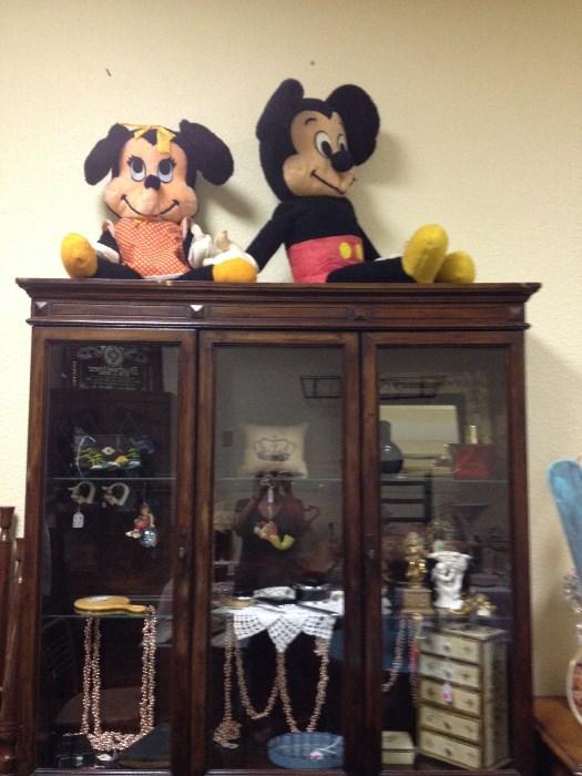 Vintage China Hutch, great to Shabby Chic or display case, vintage Mickey and Minnie