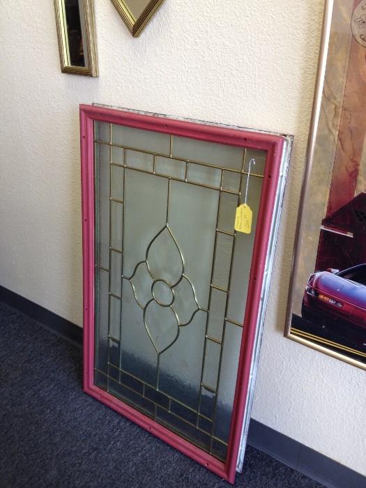 Old Window Frame with decorated Glass Insert