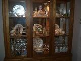 oak china cabinet contents