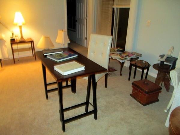 Nice drafting, art or computer table with chair & 7 various end tables and coffee tables