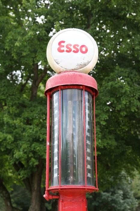 Esso "Mae West" gas pump with original glass and hose.