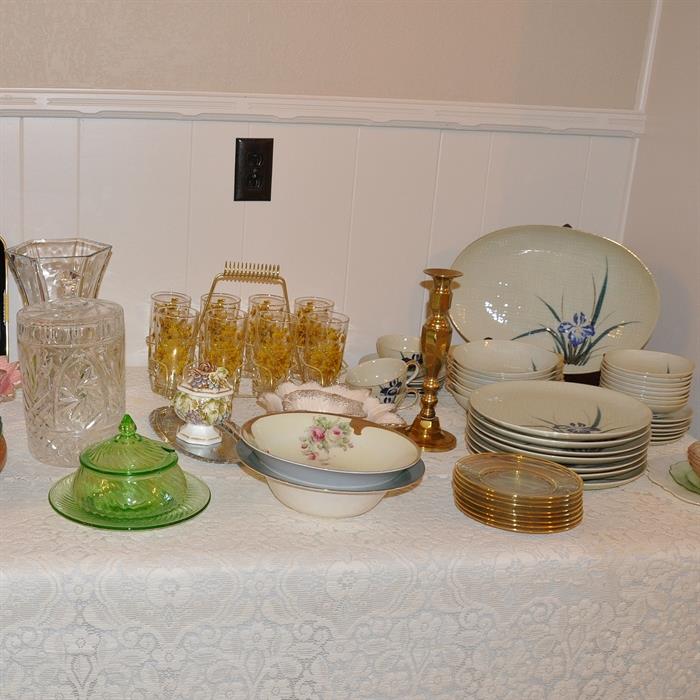 Handpainted Dinnerware, Retro Gold Printed Glasses (Without Wear or Damage) and Other Items