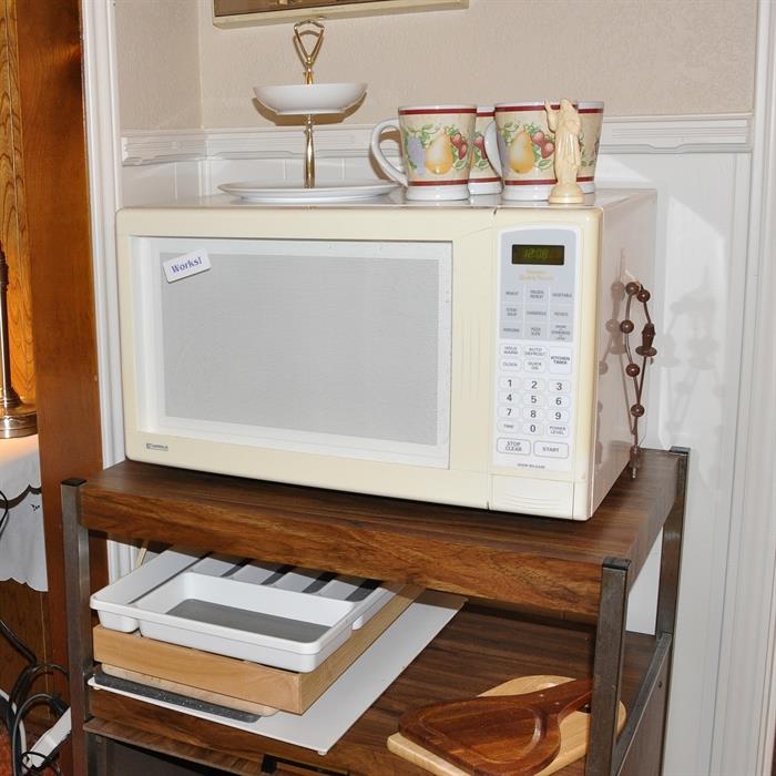 Working Microwave And Utility Cart