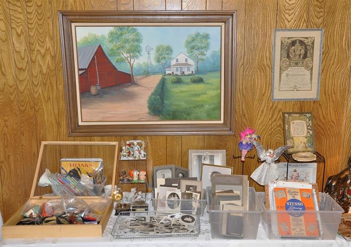 Antique Photographs And Other Items, Primitive Painting of the Determan Farm Home Site In Pleasant View, Tx.