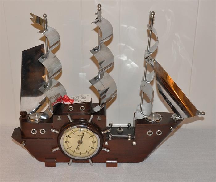 Electric Schooner Ship Clock with Lights - Needs Repair.