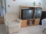 One of the two swivel rockers, entertainment center with a great stereo