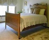 Amazing Antique Double Bed ~ Tiger Oak with Hand Carved Detailing! Stunning!!! A Matelasse Coverlet Drapes Beautifully over the Bed!