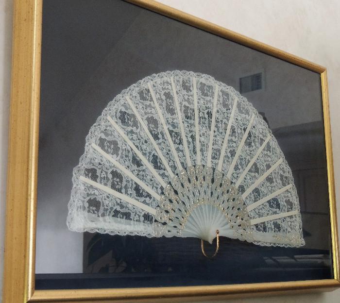 Vintage framed lace fan. This did belong to a family member from the estate.