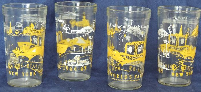  NY World's Fair souvenir glasses, 1964, from the Eastman Kodak Company, showing different scenes from the fair. These are in excellent condition!