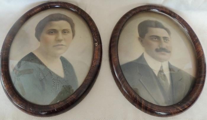 Hand colored photos of a couple in antique convex glass frames. We are not sure who they were. Let them become your instant ancestors.