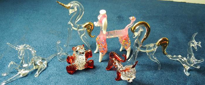 Lampworked glass animal miniatures-horses, bears, unicorns, dragon.
