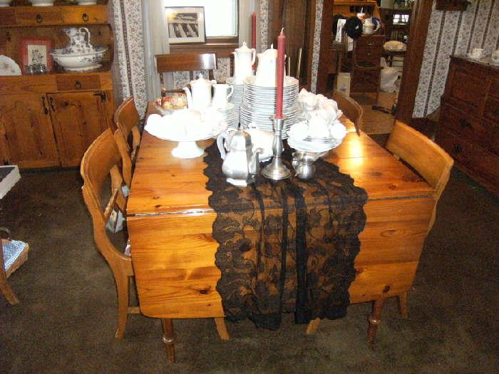 Knotty pine drop leaf table & chairs