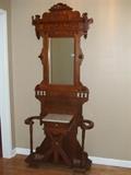 antique hall tree w/ marble & cast iron 