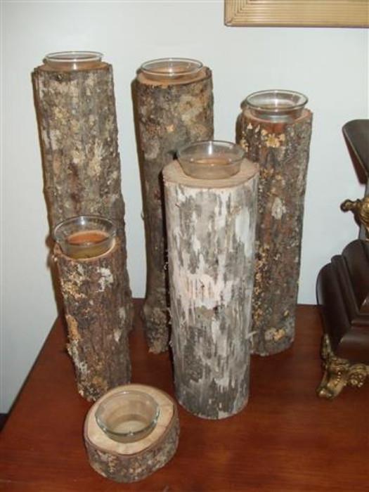 log candle holders