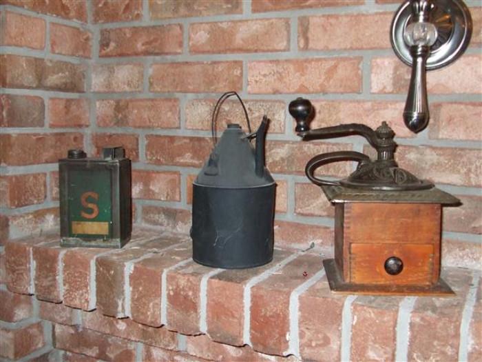 antique cans & coffee grinder