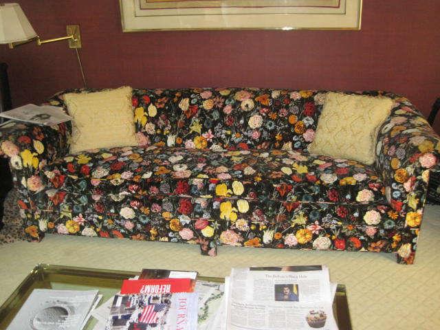 Vintage velvet floral sofa