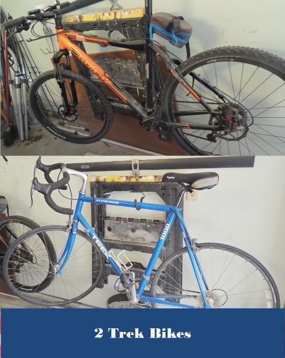 2 Trek bicycles.  Rhode car bike carrier and bike repair parts