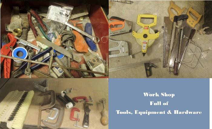 Power Tools, hand tools, hardware, tool chests - full garage.  Wallpaper hanging supplies, painting supplies, building supplies