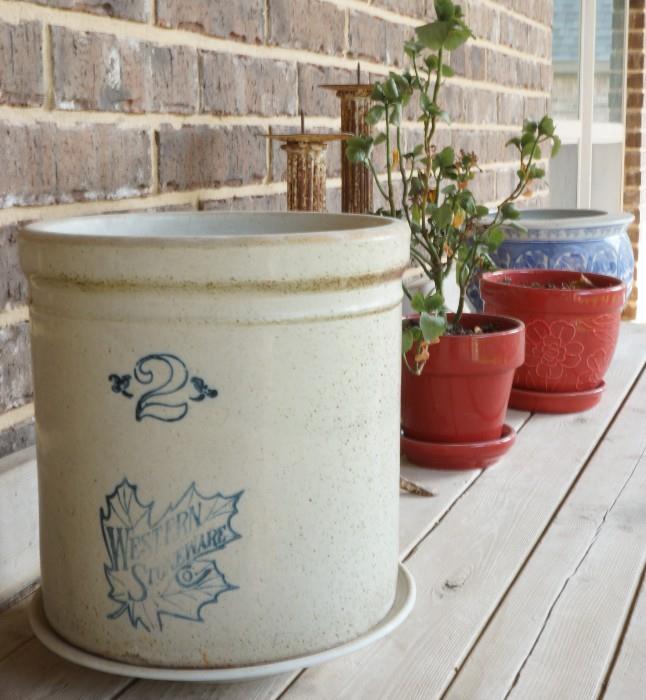 Western Stoneware crock and assorted plants