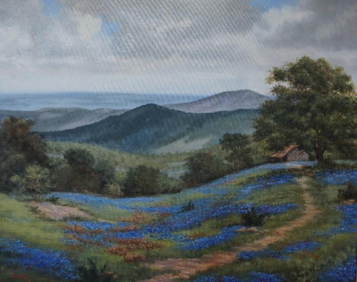 Charlotte Kincaid bluebonnet painting on canvas signed Kincaid '81