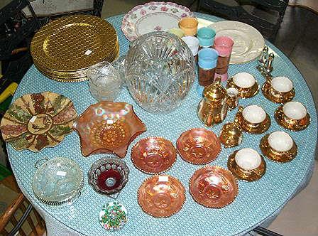 Carnival glass and other dishes