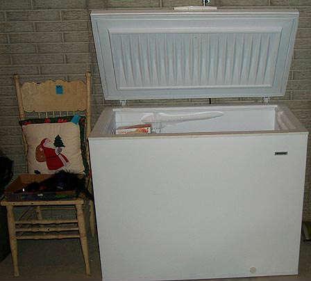 Chest type freezer and pressed back chair