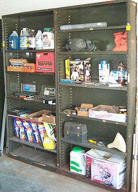 Metal shelves and misc. garage items