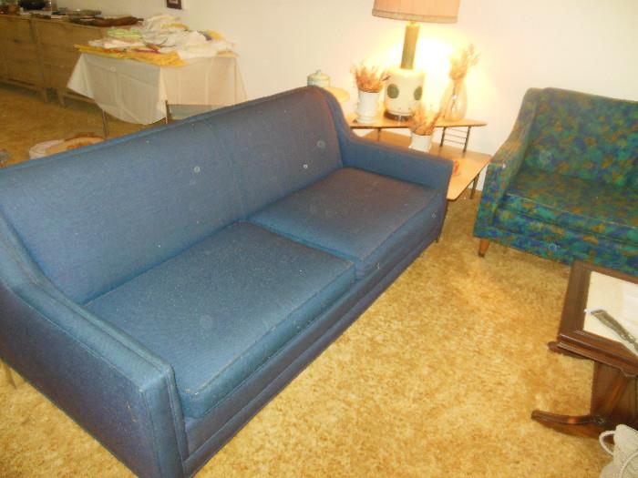 Mid Century Navy Blue Sofa