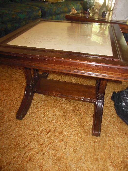 Mid Century Traditional Marble top Occasional Table (2),Mahogany Frame