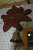 Brass bell and  vintage 1986 (redwood??) tree clock