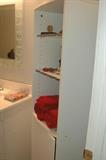 Storage cabinet, red towels