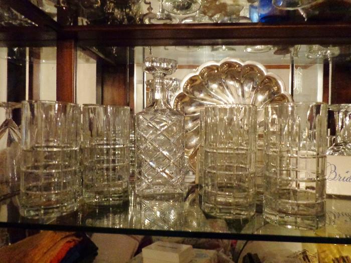 Crystal decanter, water glasses