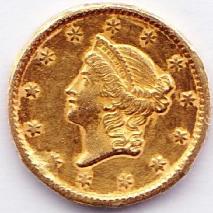 1850 U.S. type 1 $1 gold coin graded extremely fine (removed from jewelry: polished, solder removed from edge)