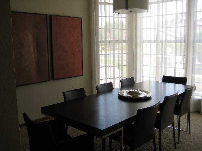 Jesse Dining Table, 6-Leather Chairs, 2-Cloth Side Chairs 