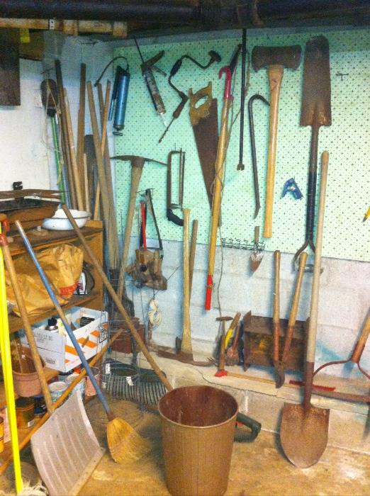 Garage items: tools, fixer upper projects and older appliances.