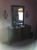Solid Mahogany dresser, mirror, matching sconces