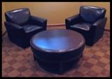 leather chairs and leather top table/ ottoman