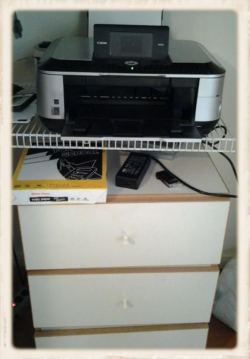 Canon printer and office cabinet with drawers