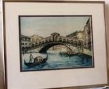 Venice framed print ink on fabric