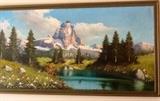 Beautiful framed  original oil painting of a mountain scene 