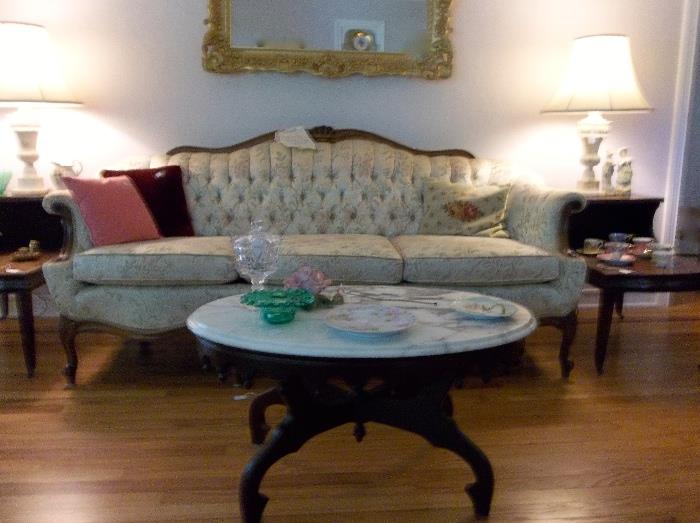 Elegant, tufted back French-style sofa in excellent condition!  Original bill is attached!  Upholstery in great shape.  Must see!