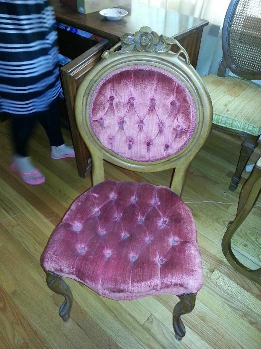 Antique, Victorian style, carved back, full tufted side chair (2).
